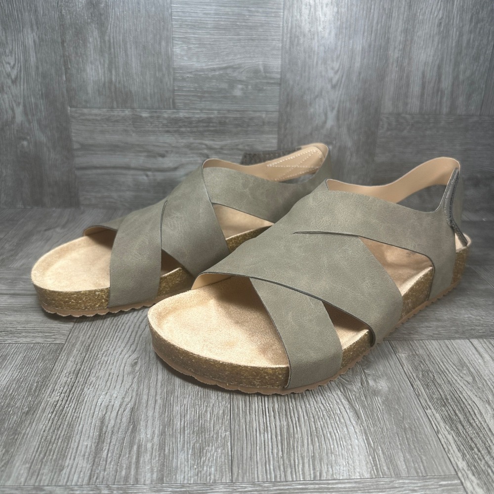 Dr. Scholls Luna Sandals Women 8.5 Olive Green Cork Wedge Slingback NEW - Picture 3 of 8